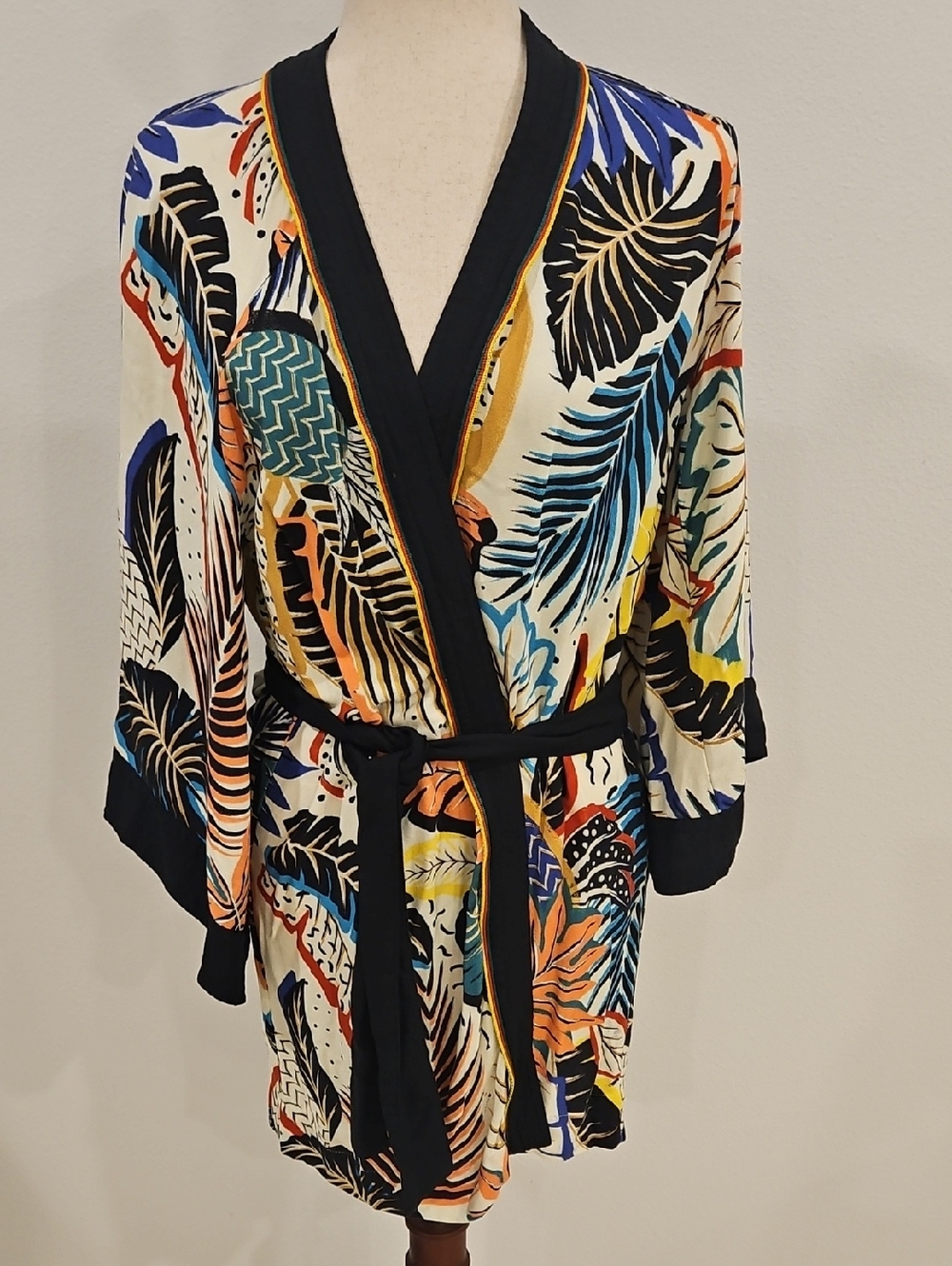 Farm Rio Tropical Foliage Kimono Wrap Dress Robe Sz Small